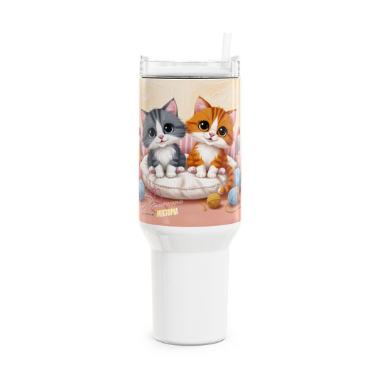 40oz Tumbler - Happy Grey and Ginger Cats Design